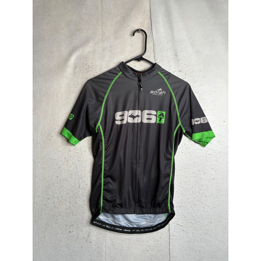 Borah Teamwear 906 AT Cycling Jersey Mens Large Grey Green Full Zip Made in USA